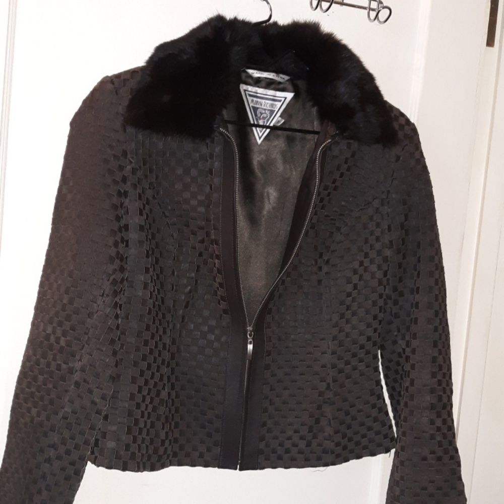 MARVIN RICHARDS WOMENS LEATHER RABBIT FUR COAT